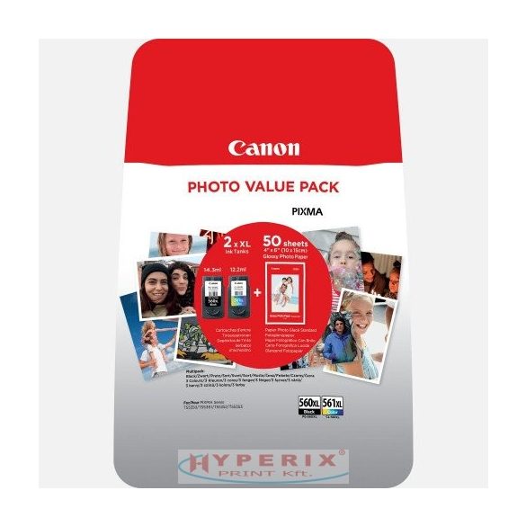 CANON PG560XL+CL561XL multipack + 50db 10x15cm Glossy fotópapír csomag (3712C004)